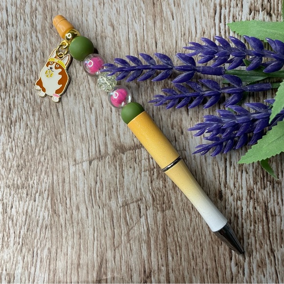 Writing Pen Dog Corgi Pug Artisan Beaded Silicone Gift Custom Handcrafted Office - Picture 3 of 10